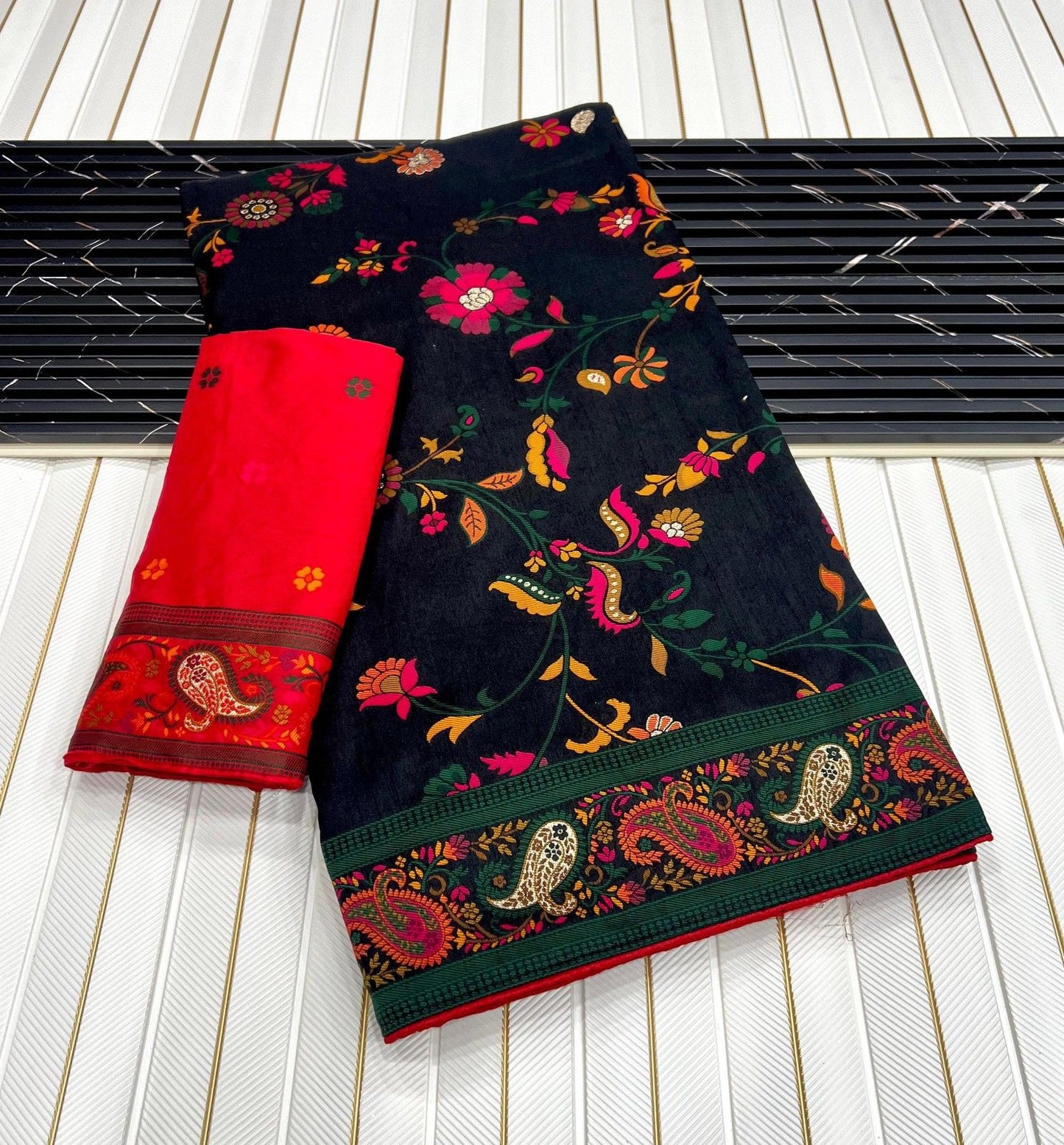 Rajwadi Kashmiri Pashmina Weaving Saree