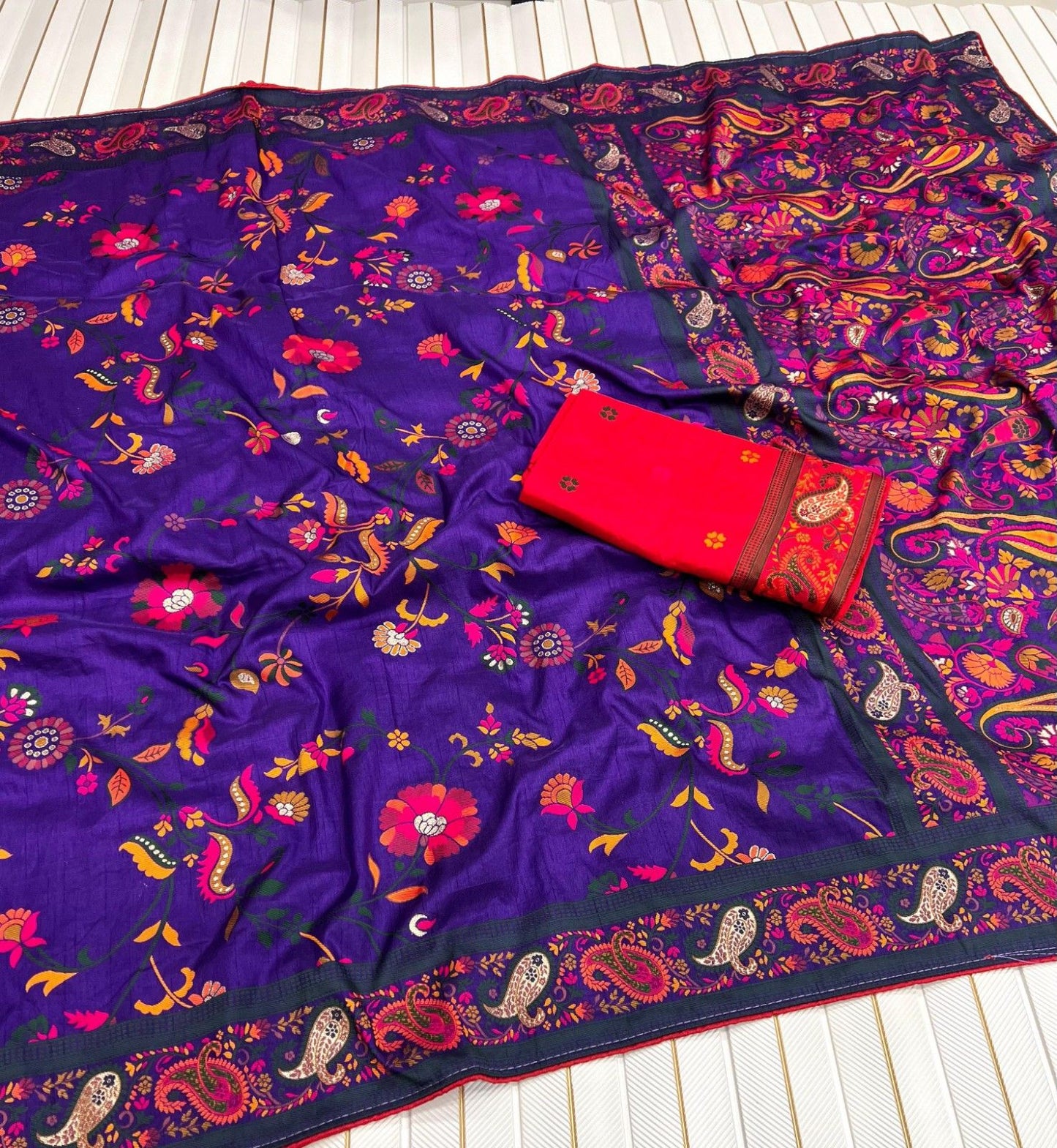Rajwadi Kashmiri Pashmina Weaving Saree
