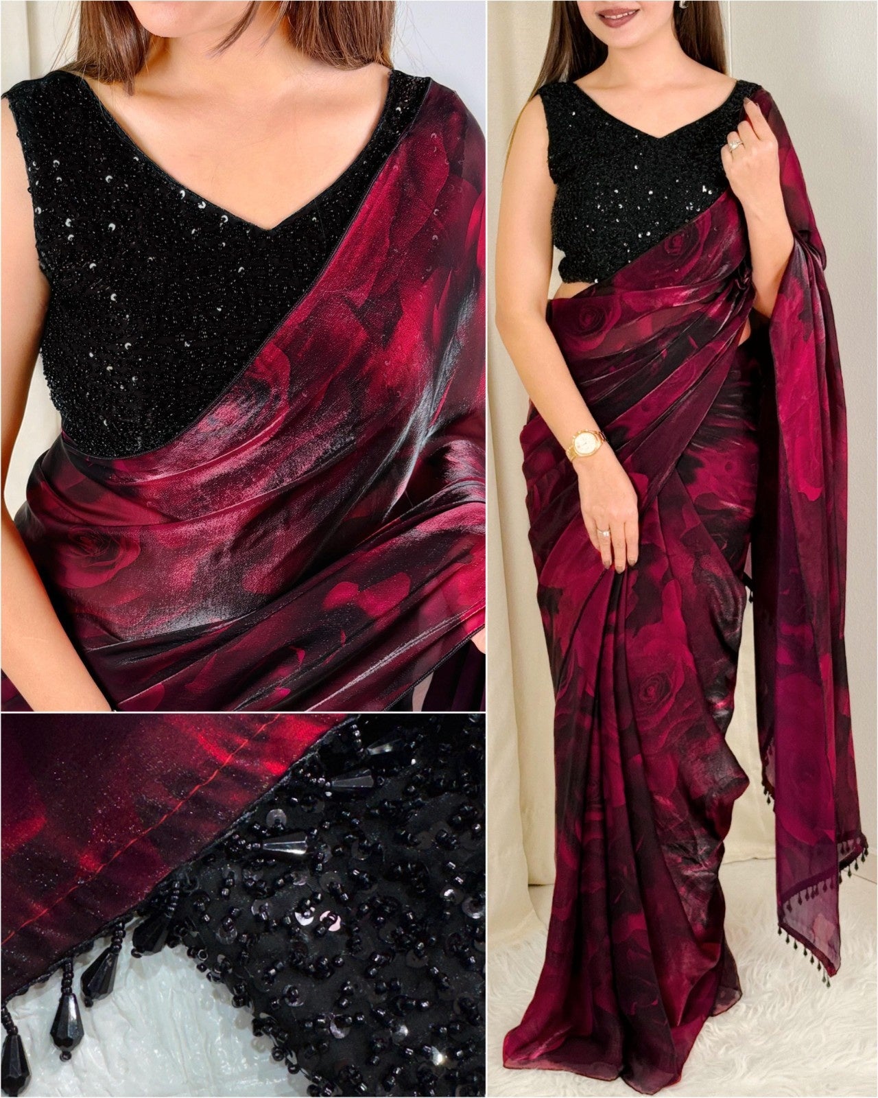 Victoria Beads Satin Designer Saree