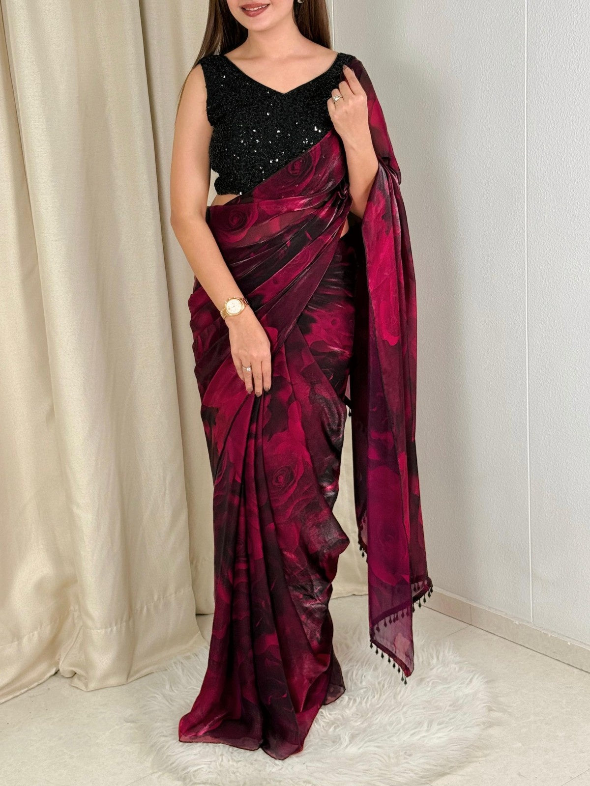 Victoria Beads Satin Designer Saree