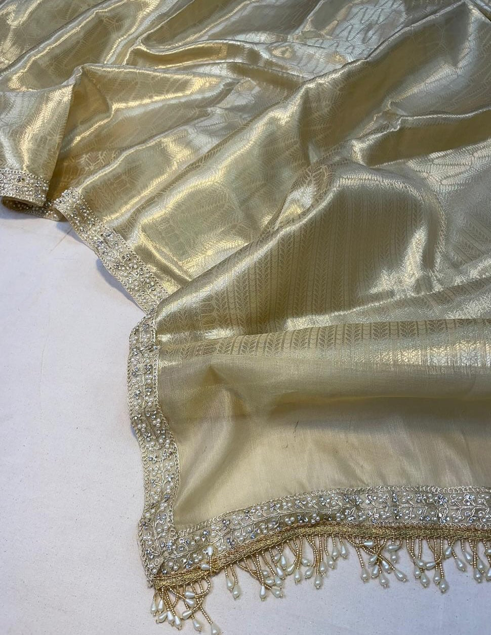 New GOLDEN & AQUA – Soft Kanchi Tissue Silk Saree