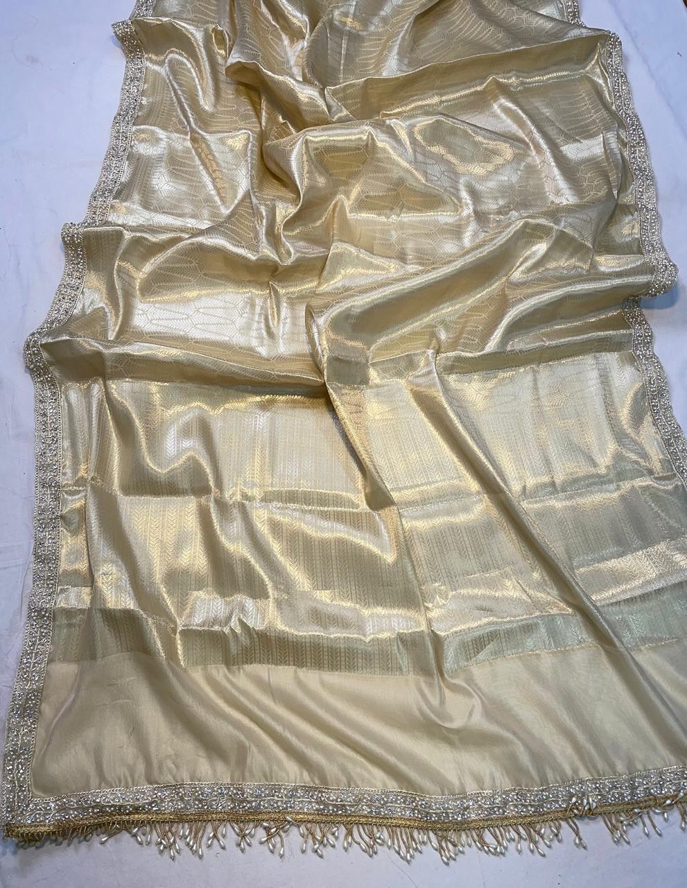 New GOLDEN & AQUA – Soft Kanchi Tissue Silk Saree