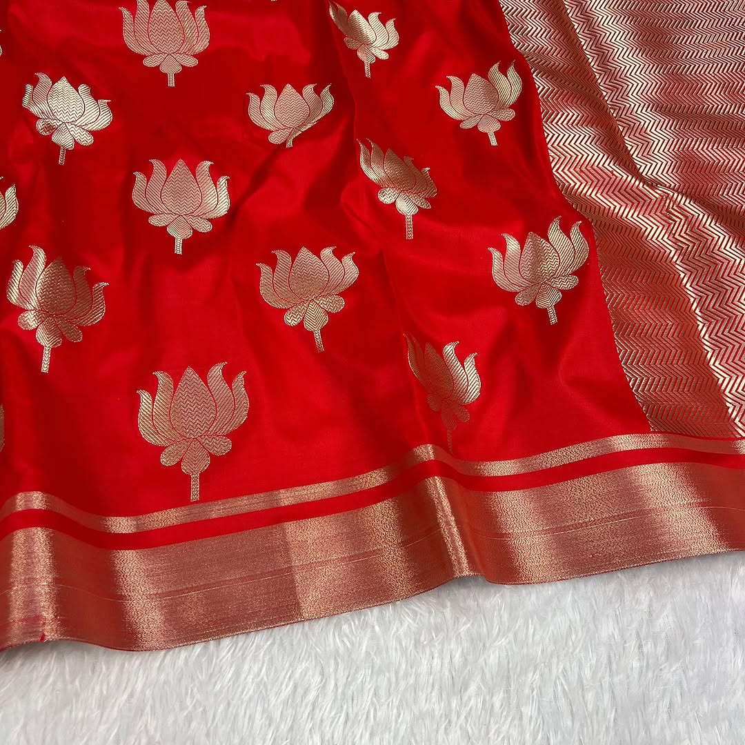 RED Banarasi Soft Semi Katan Silk Saree
