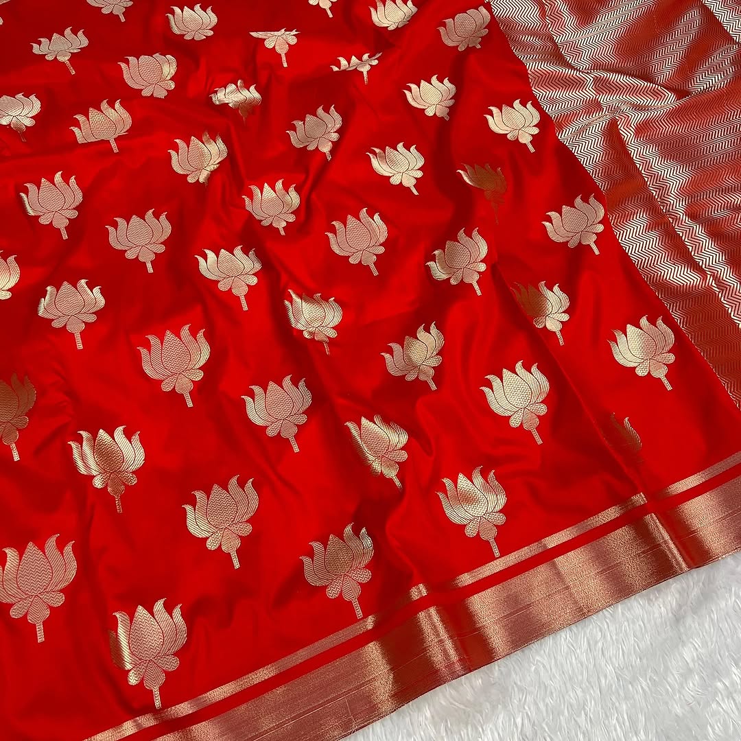 RED Banarasi Soft Semi Katan Silk Saree