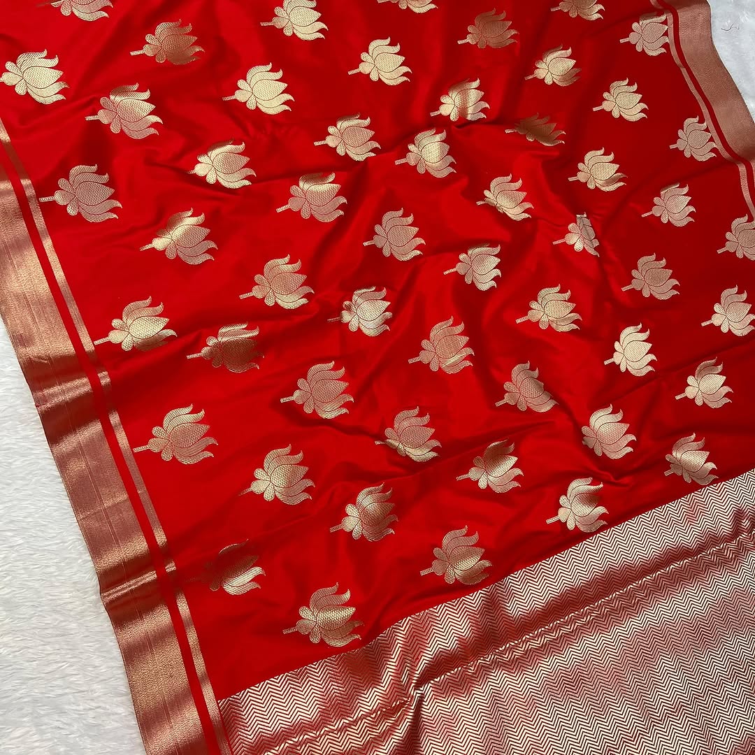 RED Banarasi Soft Semi Katan Silk Saree