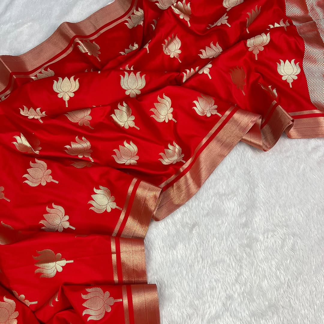 RED Banarasi Soft Semi Katan Silk Saree