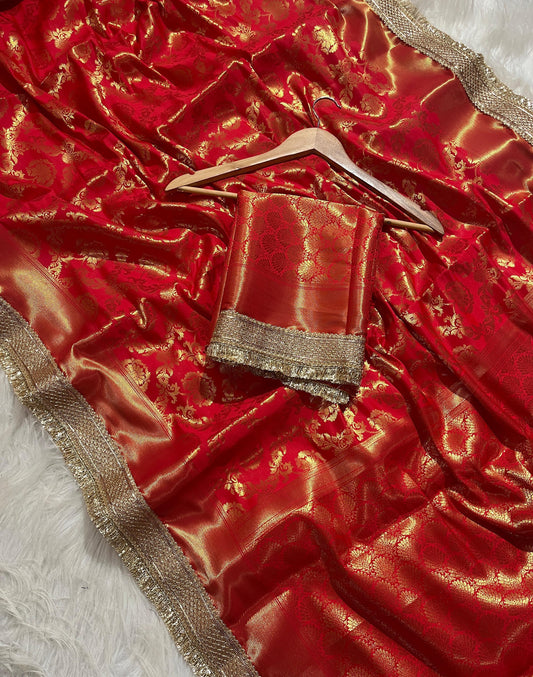 New Premium Red Banarasi Katan Silk Saree