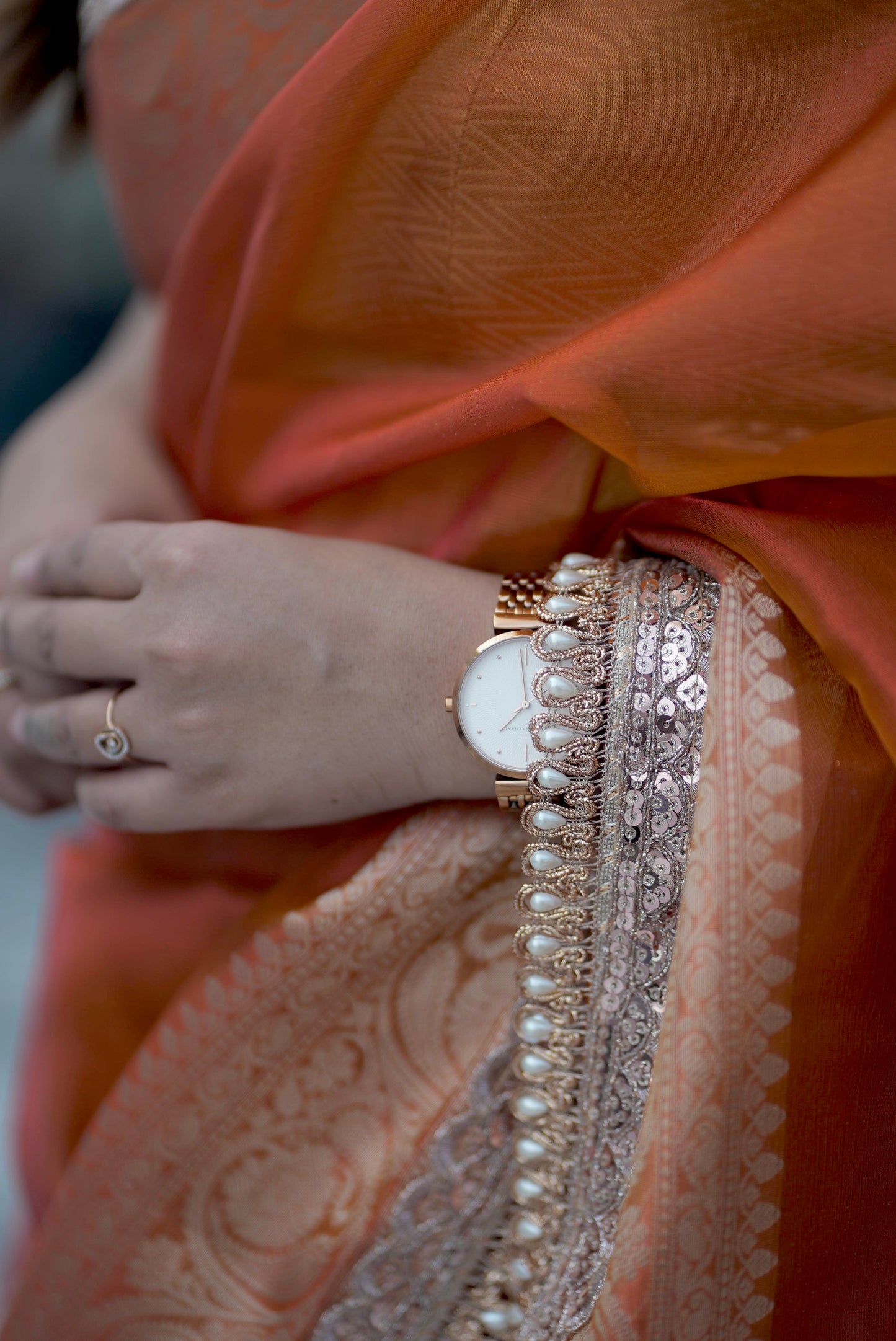 Elegant Rust Orange Banarasi Tissue Silk Saree with Lace Border