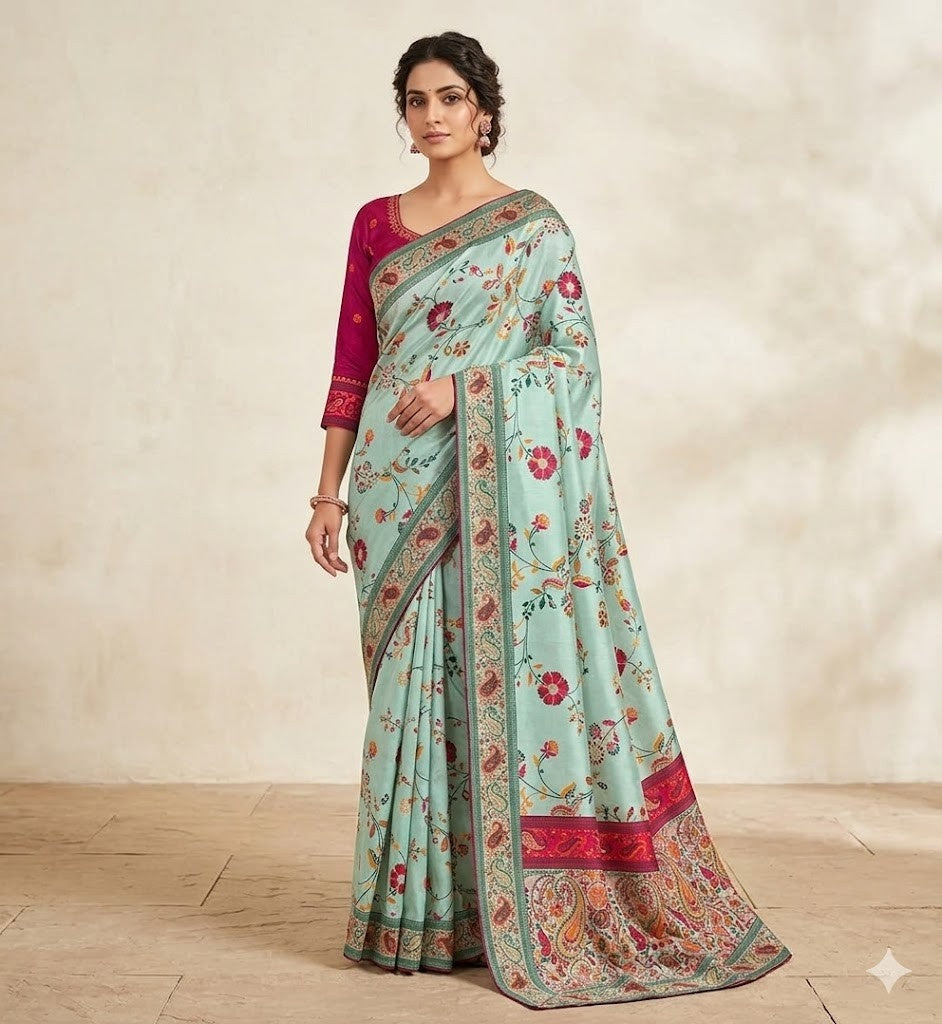 Rajwadi Kashmiri Pashmina Weaving Saree
